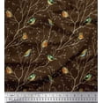 thumbnail image 3 of Soimoi Brown Rayon Fabric Leaves & Flowerpecker Bird Print Fabric by Yard 58 Inch Wide, 3 of 5