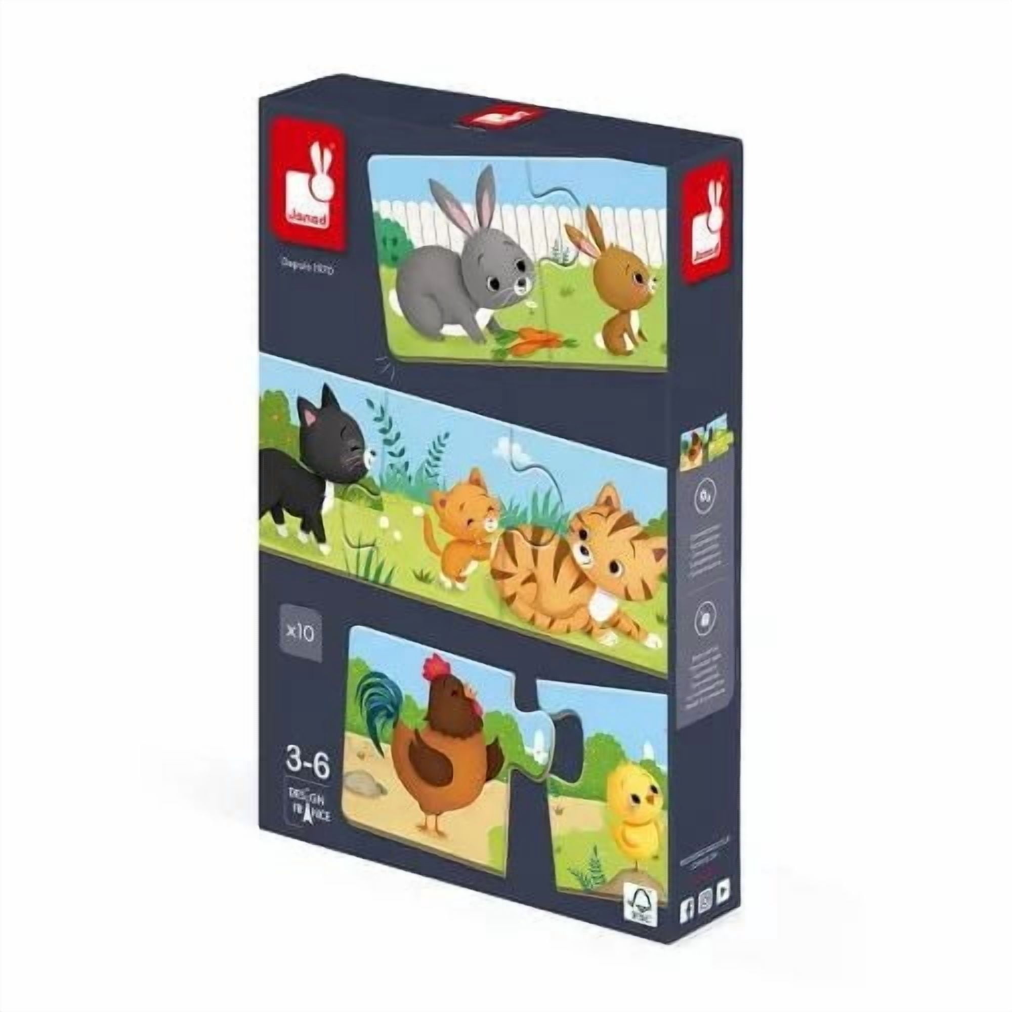 Janod - From 3 years old - Puzzle Trionimo - 10 Puzzles of 3 Pieces - Animals - Cardboard FSC - Memory and Association Games