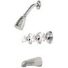 Ashbury Tub And Shower Faucet Washerless Chrome With White Cross Handles