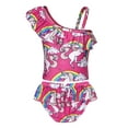 thumbnail image 2 of Jurebecia Infant Unicorn Baby Girls Two Piece Floral Print Swimsuits Toddler One Shoulder Ruffle Tankini Bathing Suit, 2 of 8