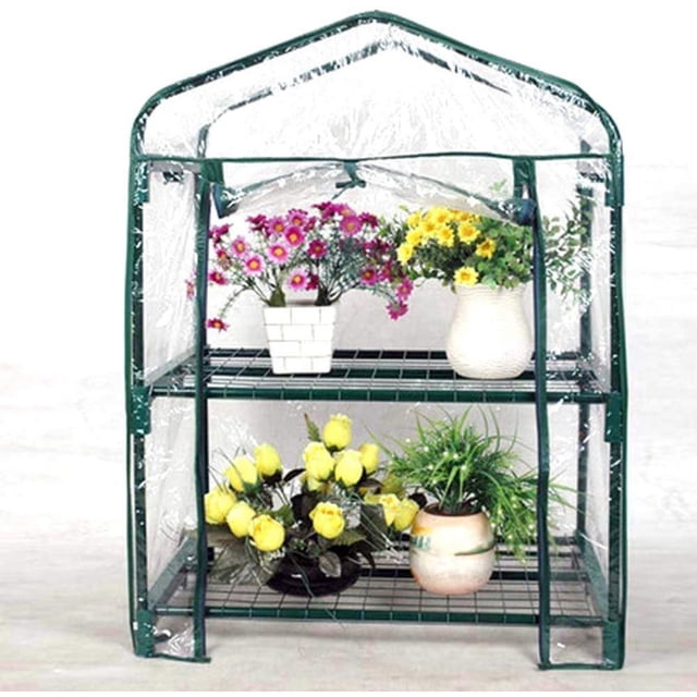 YISITIAN WYSRJ Mini Greenhouse Cover Replacement, 2 Tier Portable Transparent PVC Hot House Cover with Zippered Grow Greenhouse Tent Flower House for Plants Cold Frost Protection CJ919-89050