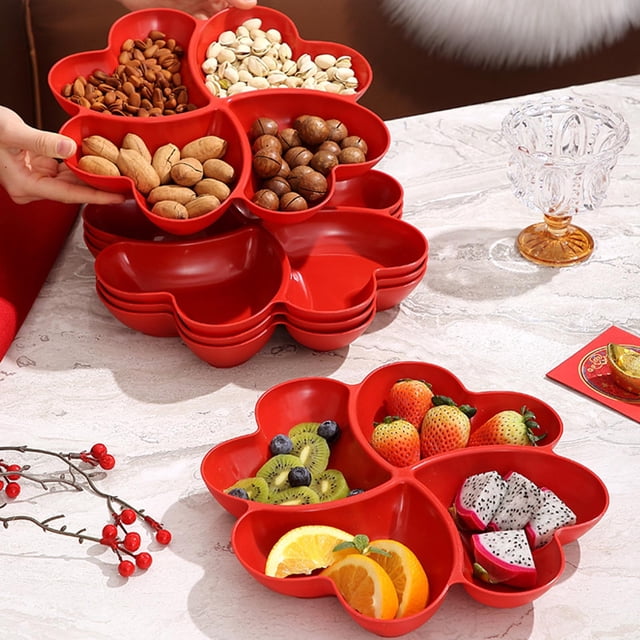 Rewenti Assiettes à Collation Rouges Plateau à Fruits et Noix Compartimenté Plats de Service de Festival pour Fête à la Maison