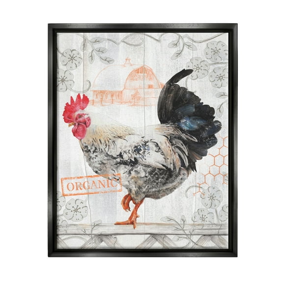 Stupell Industries Organic Pattern Rooster Animals & Insects Painting Black Floater Framed Canvas Art Print Wall Art, 17 x 21