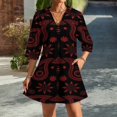 thumbnail image 2 of Red Paisley Bandana Pattern Womens Dress With Pockets Summer V Neck 3/4 Sleeve Dress Plus Size Loose Dress, 2 of 7
