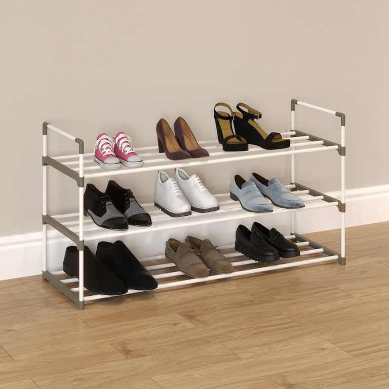 Shoe Rack - 3-Tier Shoe Organizer for Closet, Bathroom, Entryway - Shelf  Holds 15 Pairs Sneakers, Heels, Boots by Home-Complete (Black) 
