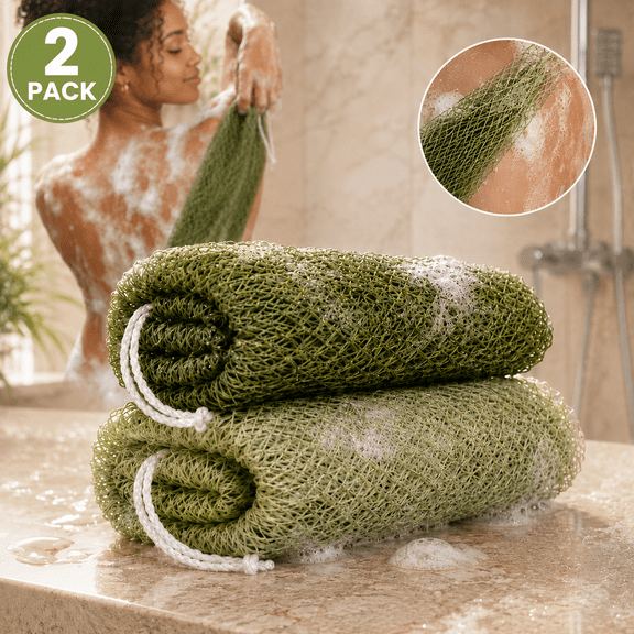 Himonut African Net Sponge, 2 Pack Exfoliating Body Scrubber for Shower, Long Back Scrubber Washcloth with Quick Drying Open-Weave Design, Travel Bath Sponge for Women and Men