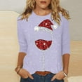 thumbnail image 2 of Fiaer Christmas Women T Shirts Shine Glass Trendy Tshirts Xmas 3/4 Sleeve Crew Neck Oversized Leisure Comfort Tops Light Purple L, 2 of 5