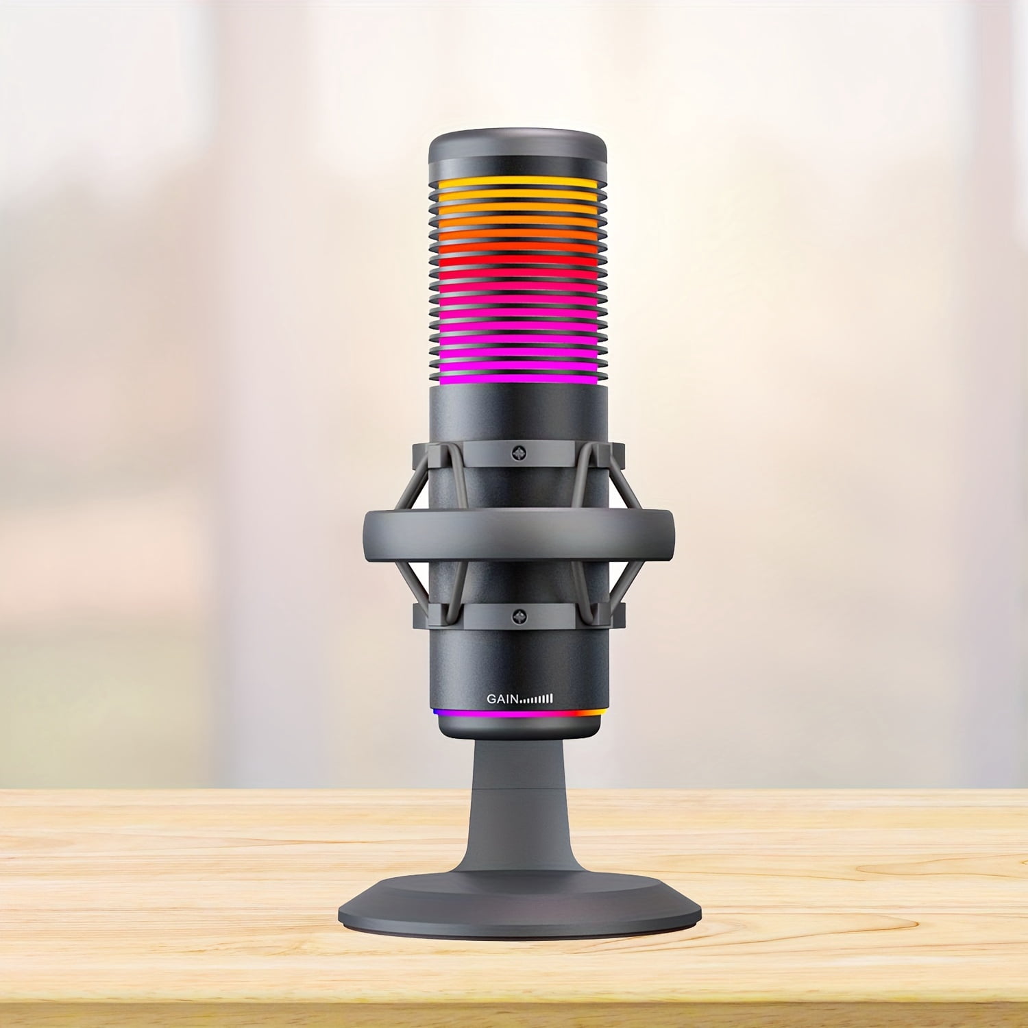USB Condenser Gaming Microphone with Shock Mount, Gain Control, RGB Microphone for Gaming, Streaming, Podcasting