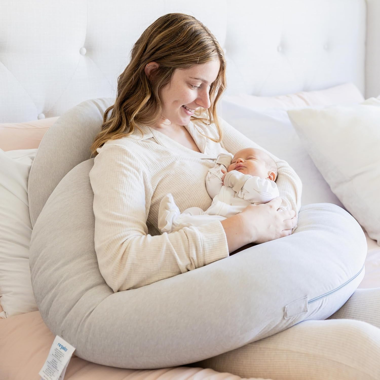 Regalo Premium Ultra Soft C Shaped Full Body Maternity Pillow with Removable Cover, 55 inch, Gray