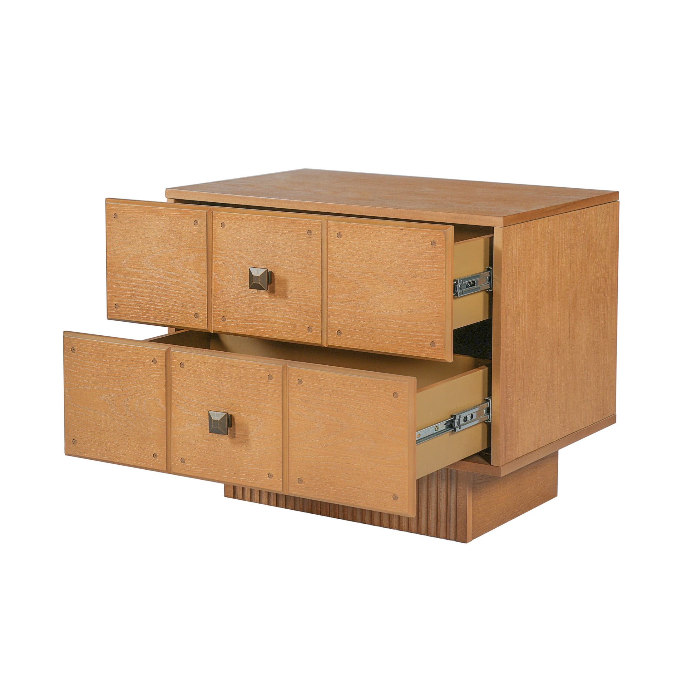 Christopher Knight Home Mid-Century Wood Nightstand with 2 Drawers, Fluted Pedestal, Brown, Set of 2