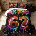 thumbnail image 2 of meiyoeat Graffiti Dripping Football Twin Quilt Set for Boys, Rainbow 67 Number Stars Twin Coverlet Set, 2 Pieces, 1 Comforter and 1 Pillowcase, 2 of 7