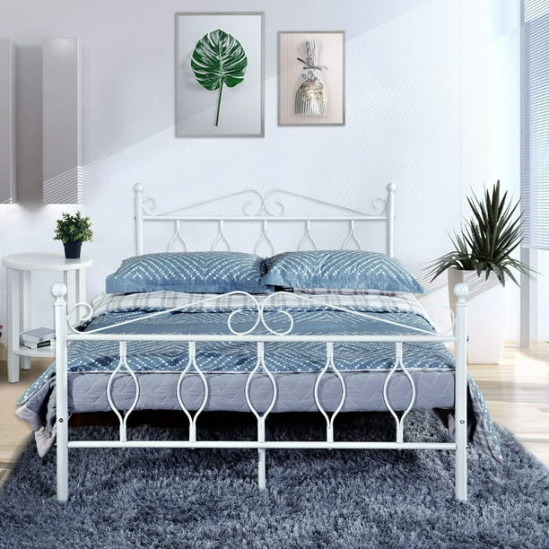 Homy Casa Full Size Bed Frame With, Full Size White Metal Platform Bed Frame