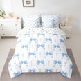 thumbnail image 2 of Feelyou Teens Kawaii Bow-tie Bedding Comforter Set 7 Pieces, Butterfly Knot Princess Full Bedding Set, Love Heart White Blue Reversible Fitted Sheet Flat Sheet, Lightweight Room Decor, 2 of 7