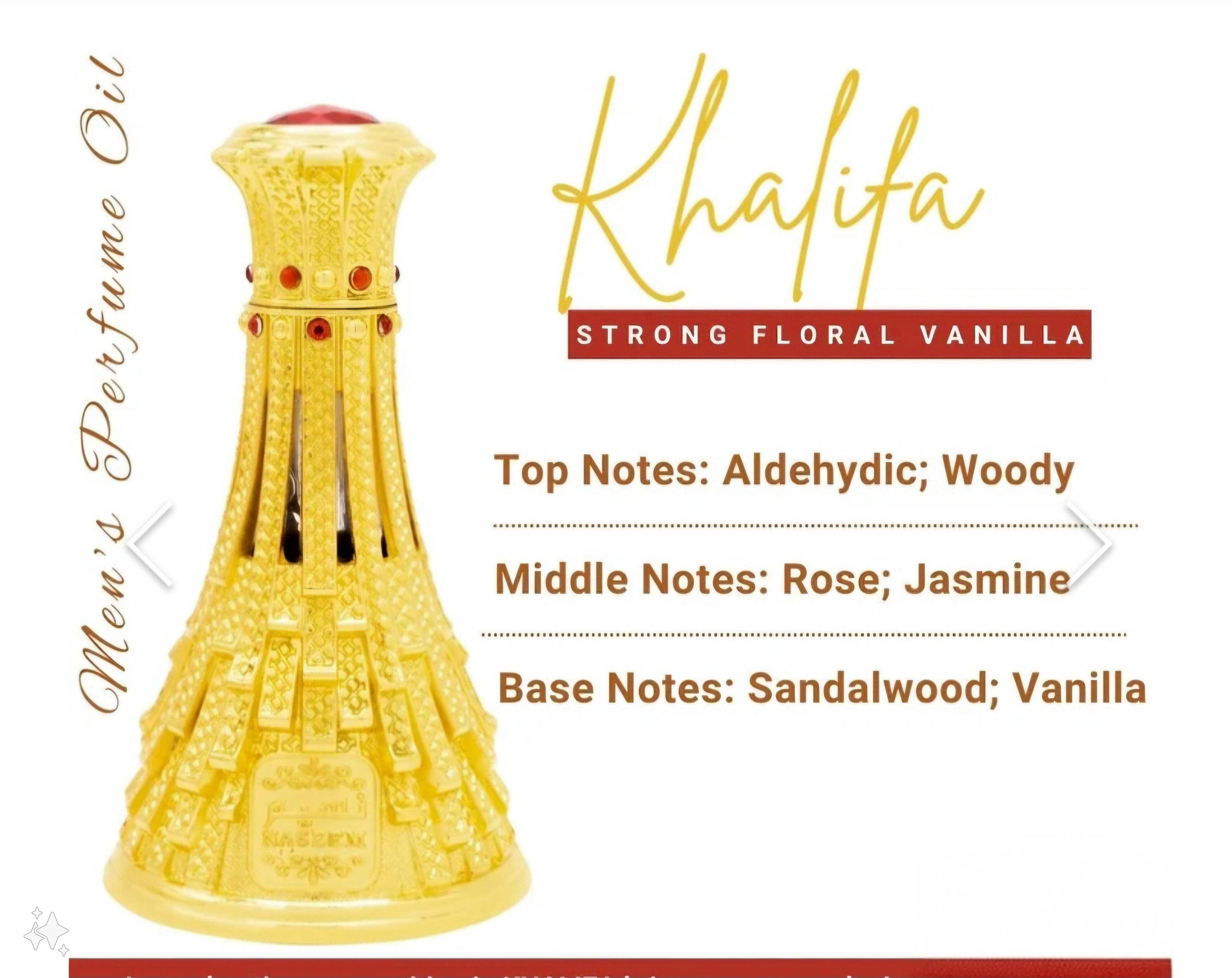 Naseem Khalifa Eau De Parfum 15ml - Premium Unisex Perfume Oil with Subtle Woody, Floral, and Vanilla Notes - Long Lasting Luxury Arabian Fragrance for Men and Women