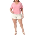 thumbnail image 2 of Agnes Orinda Women's Plus Size Cropped Tops V Neck Short Sleeve Button Down Summer Casual Shirt 3X Dark Pink, 2 of 6