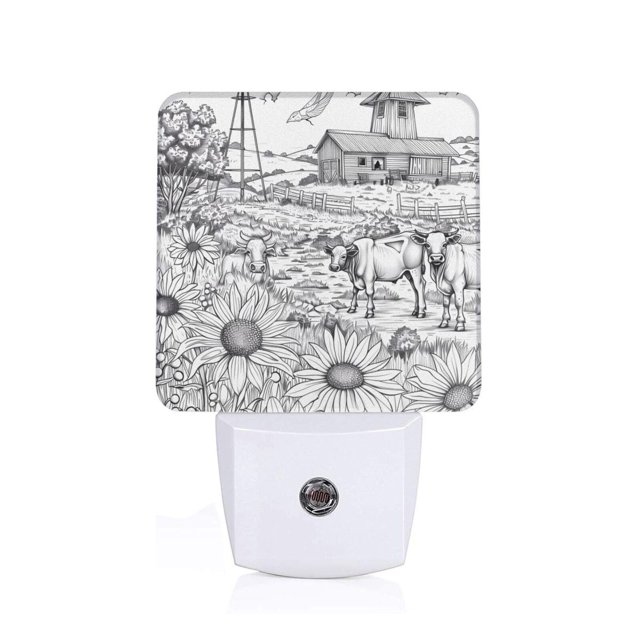 Fotbe Veilleuse Rétroéclairée à LED Motif Scène de Ferme de Campagne avec Capteur de Mouvement & Capteur Crépuscule à l'Aube Veilleuse Écoénergétique, Veilleuse de Chambre-UK