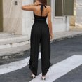 thumbnail image 5 of Womens Casual Jumpsuits Summer Halter Straps Sleeveless Overalls Ruched Barrel Wide Leg Side-Cinch Long Pant Rompers Spring Summer & Autumn Trendy Vacation Womens Suits Black L, 5 of 8