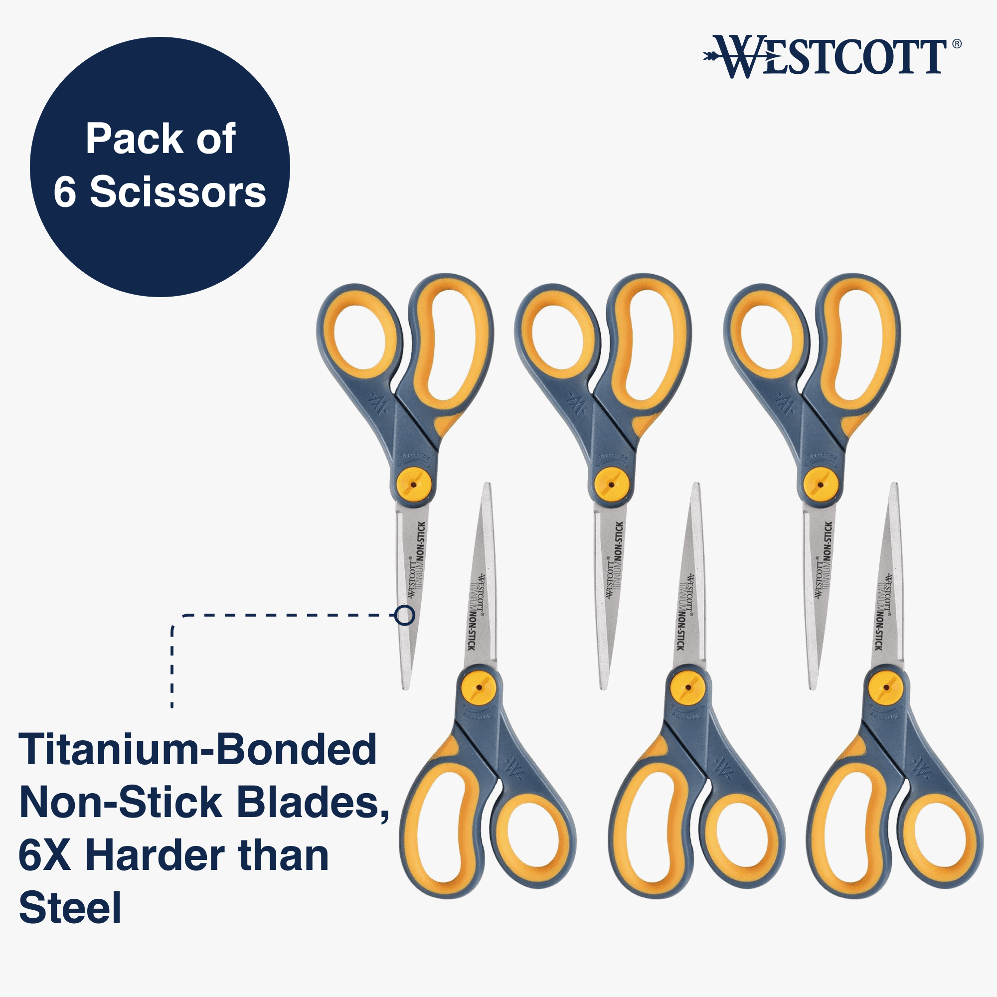 Westcott 8-Inch Titanium Non-Stick Scissors Set, Long-Lasting Blades, 6-Pack