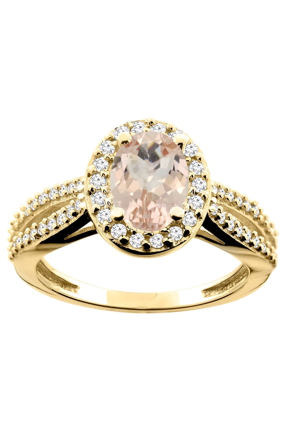 14K Yellow Gold Natural Morganite Ring Oval 8x6mm Diamond Accent, size 6.5