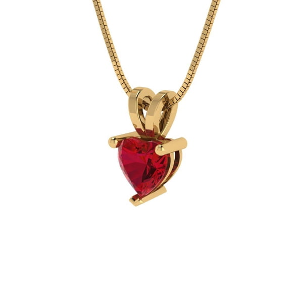 0.5 ct Brilliant Heart Cut Solitaire Ruby 14k Yellow Solid Gold Everyday Affordable Designer Necklace Pendant with 18" Chain