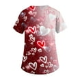 thumbnail image 4 of Womens Valentine Day Scrub Tops Love Heart Print V Neck Cute Medical Uniform Quick Dry Short Sleeve Nursing Scrubs with Pockets Wine L, 4 of 5