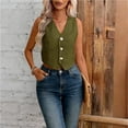 thumbnail image 2 of WHEANG 2026 Fashion Summer Vest Tops for Women Cotton Linen Button Down Sleeveless Shirts Comfort Vests Top Single Breasted Slim Fit Casual Layering Tank Top for Daily Outfits Size S Green, 2 of 4