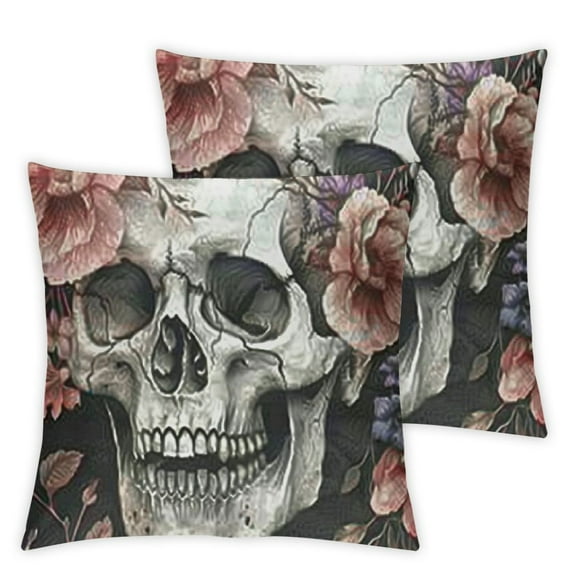 nygtbtfer Throw Pillow Cover,Flower Skull Black,Decorative Pillowcase,Modern Holiday Pillowcase for Couch Car Living Room and Outdoor White