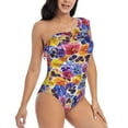 thumbnail image 3 of Haiem The Garden Tricolor Pansy Flower Women's One Piece Swimsuits Tummy Control One Shoulder Bathing Suits Ruffle Swimwear-XX-Large, 3 of 8