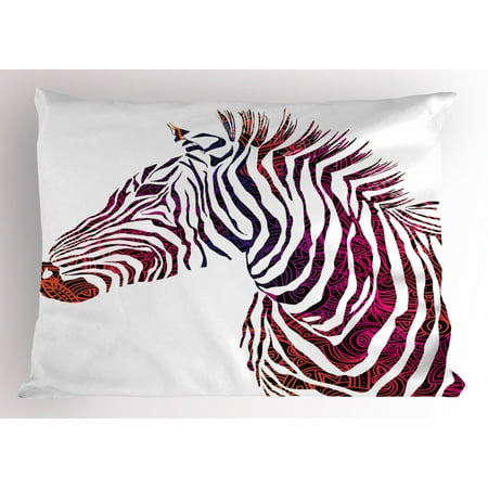 Animal Pillow Sham Ornamental Zebra Profile Silhouette Artistic