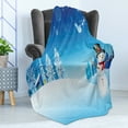 thumbnail image 4 of Christmas Soft Flannel Fleece Throw Blanket, Snowman on the Christmas Eve Santa's Sleigh in the Starry Sky Fantasy Artwork, Cozy Plush for Indoor and Outdoor Use, 50" x 70", Blue White, by Ambesonne, 4 of 5