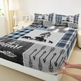 thumbnail image 3 of Manfei Safari Bear Queen Sheet Sets,Outdoor Adventure Flat Sheet,Blue Black Plaid Grid Queen Fitted Sheet For Boy Teens,Ultra Soft Home Decor,4pcs, 3 of 7