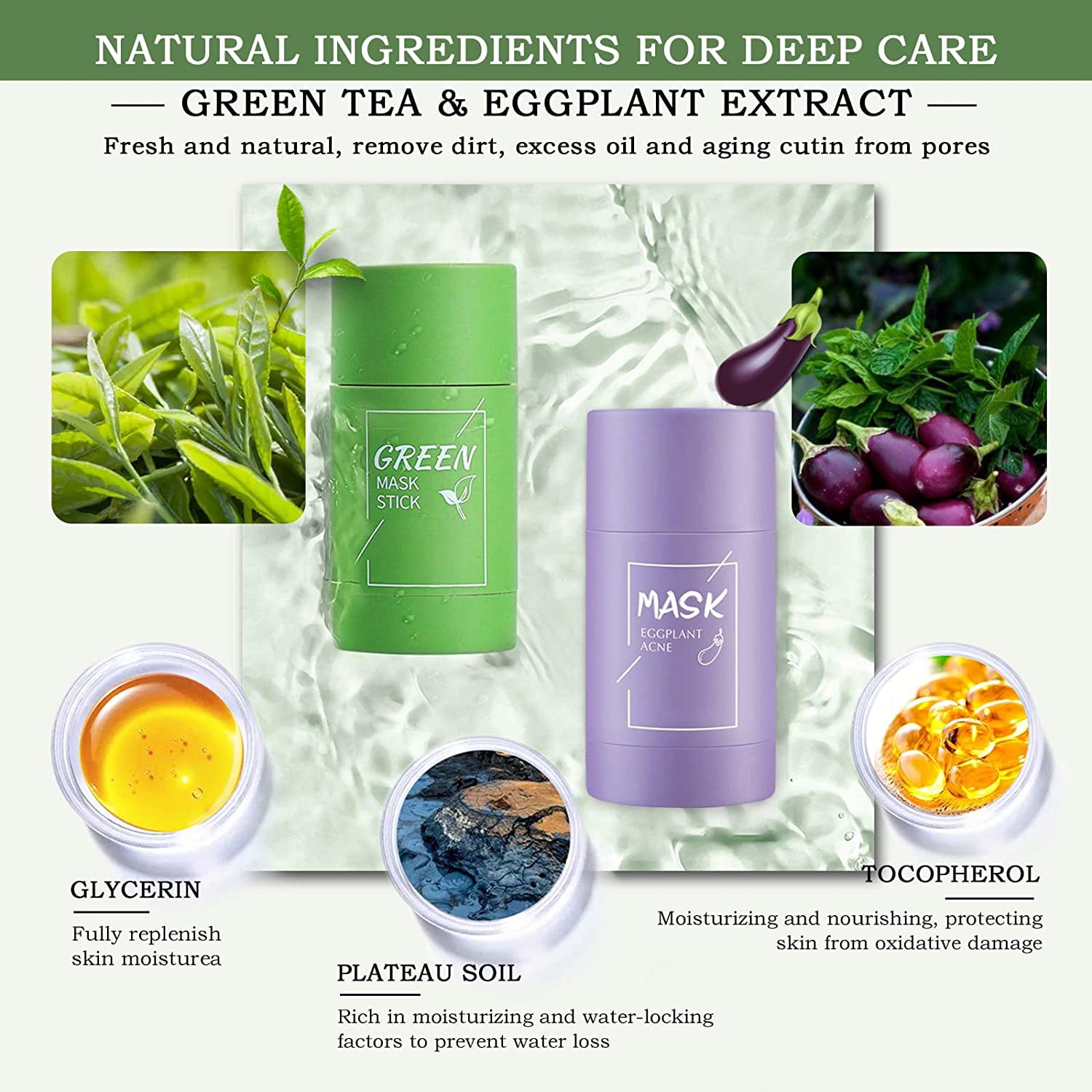 2 Pcs Green Tea/ Eggplant Purifying Clay Stick Mask, Green Tea/ Eggplant  Mask Stick, Skin Moisturizes Oil Control Deep Clean Pore Improves Skin, for  All Skin Types Men Women - Walmart.com