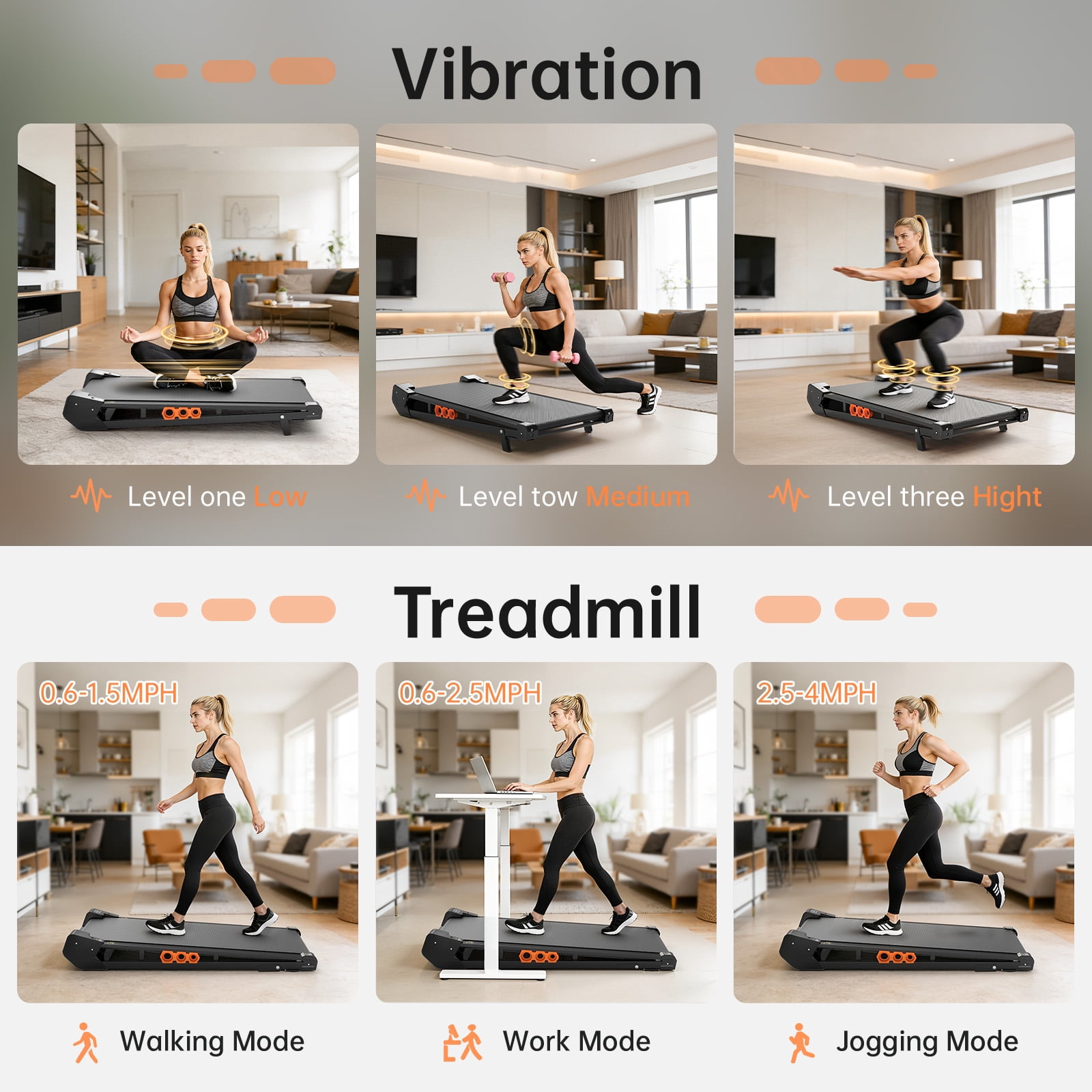 2 in 1 Walking Treadmill Pad & Vibration Plate, 2.5HP Compact Under Desk Treadmills with Incline, Low Noise Walking Pad for Home Small Spaces, Office, Remote Control & LED Display