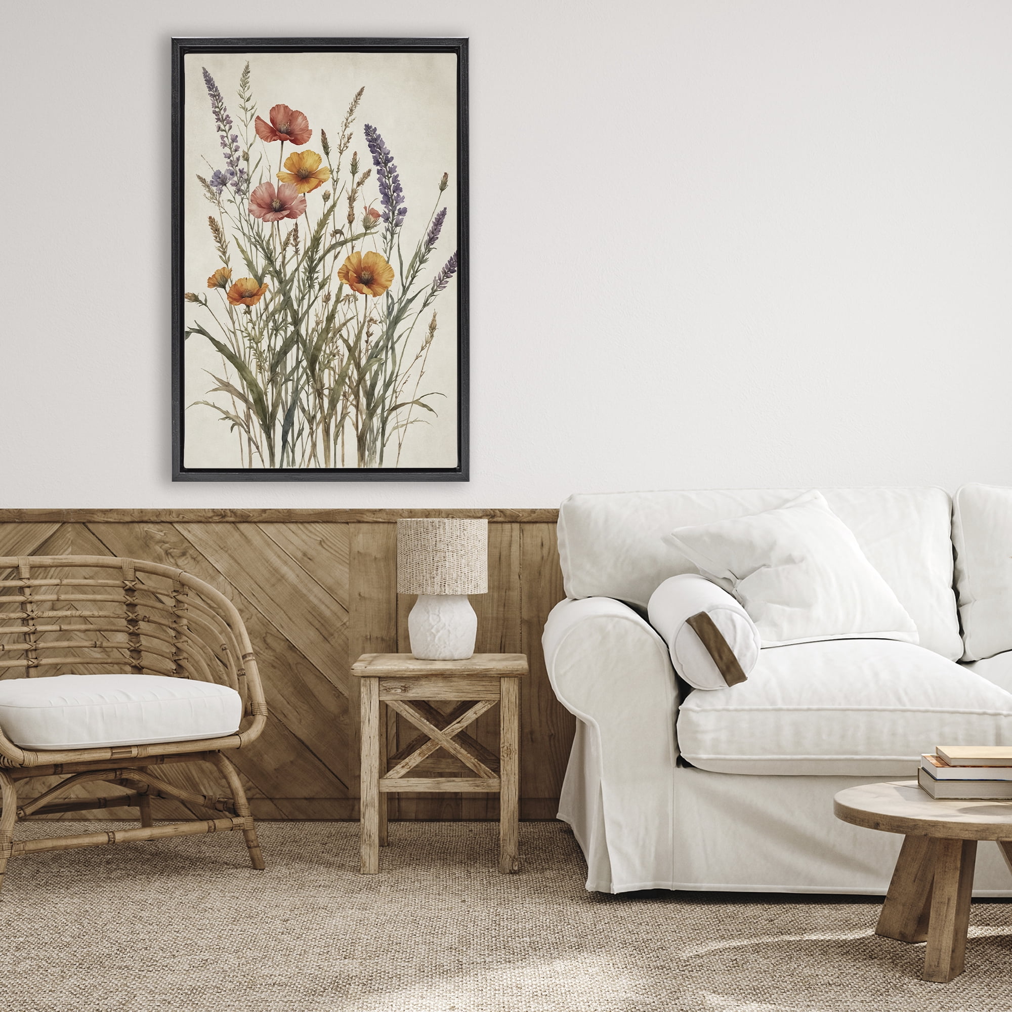 Stupell Industries Vintage Collection of Meadow Botanicals Black Framed Floater Canvas Wall Art, design by Nataly White