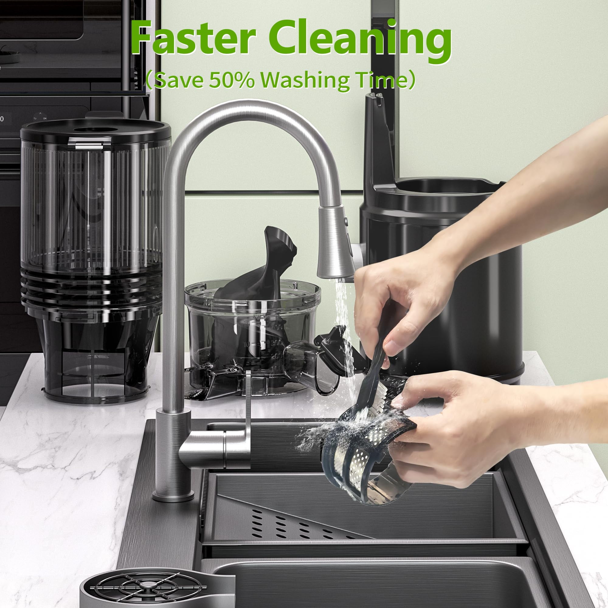 Cofiyard Cold Press Juicer Machine, Professional Slow Masticating Juicer, 6.5" Extra Wide Feed Chute, 351W Powerful AC Brushless Motor, for Whole Fruit and Vegetables, Silver