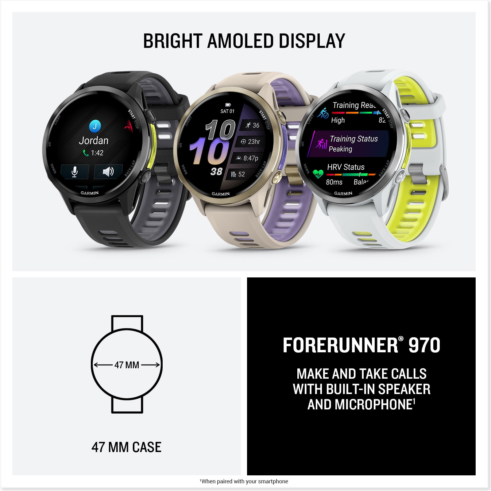 Garmin Forerunner 970 (French Gray/Indigo) Running & Triathlon GPS Smartwatch Gift Box Bundle with PlayBetter HD Screen Protectors, Wall Adapter & Hard Case