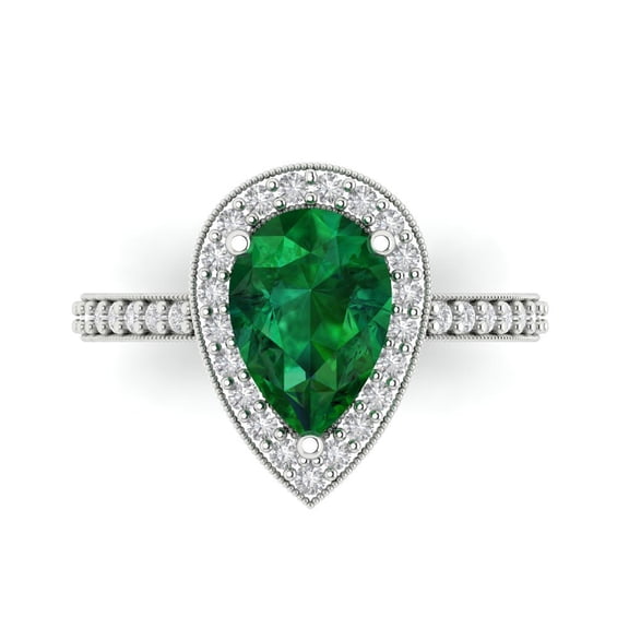 Halo Engagement Ring for Women - 2.36ct Simulated Emerald in 18K White Gold Promise Ring
