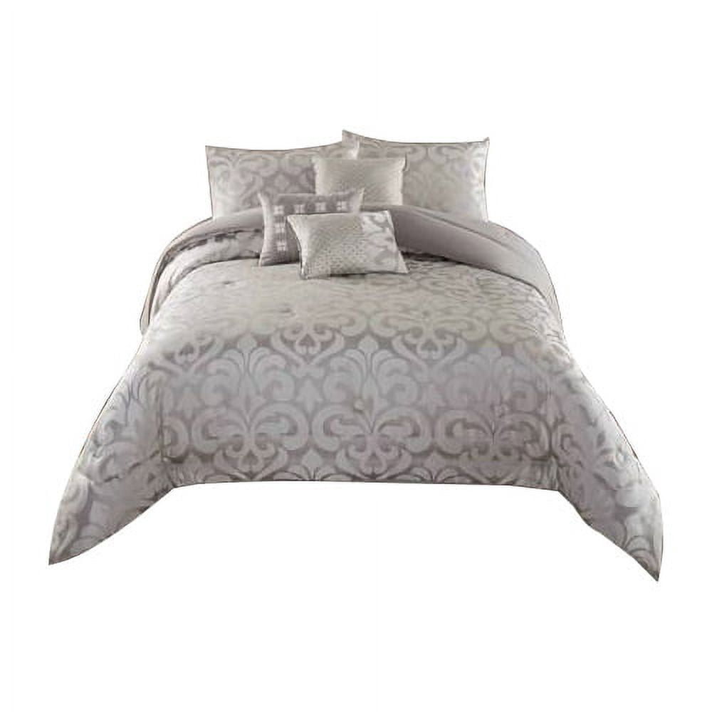 Mainstays Silver Damask Jacquard 7-Piece Comforter Set, Full
