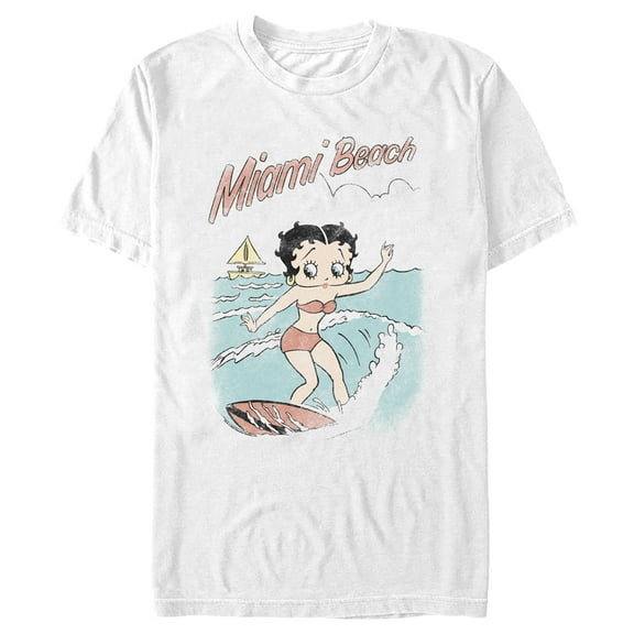 Men's Betty Boop Miami Beach Distressed Graphic Tee White 3X Large