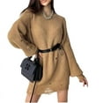 thumbnail image 5 of Suéter de punto suelto con dobladillo rasgado y manga larga con cuello redondo de color sólido de otoño e invierno de estilo europeo y americano, 5 of 5