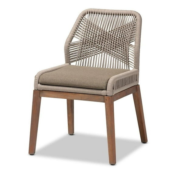 Pemberly Row Modern Gray Woven Rope Mahogany Dining Side Chair