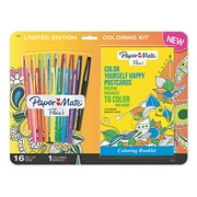 Paper Mate Flair Felt Tip Pens, Medium Point, Assorted Colors with Positive Postcards Adult Coloring Book, 17 Count