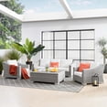 thumbnail image 2 of Lounge Sectional Sofa Chair Set, Rattan, Wicker, Light Grey Gray White, Modern Contemporary Urban Design, Outdoor Patio Balcony Cafe Bistro Garden Furniture Hotel Hospitality, 2 of 10
