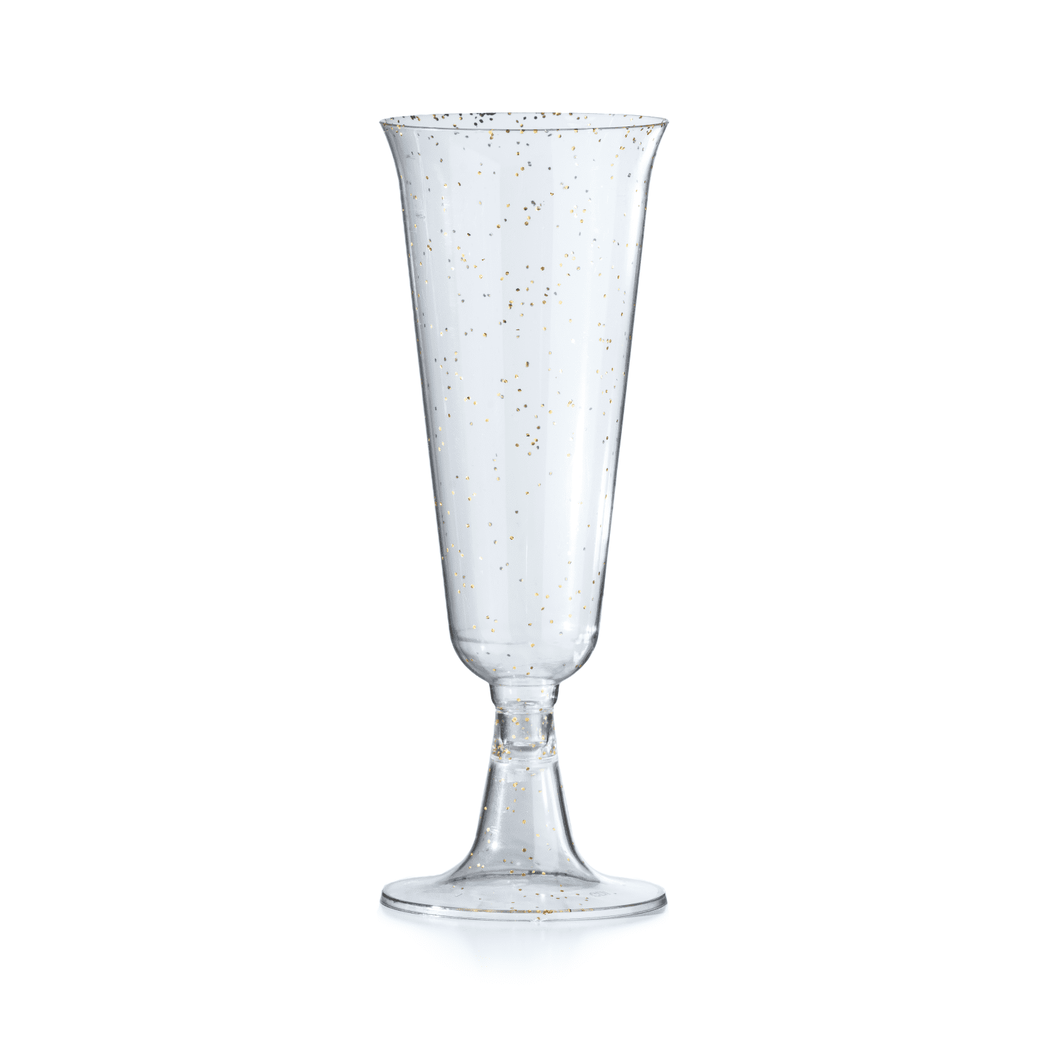 Crown Display Plastic Wine Flute Glasses, Disposable 5 oz Wedding Champagne Glasses - Gold Sparkle