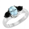 thumbnail image 2 of AoneJewelry 1.50 Carat Oval Shape Aquamarine and Black Diamond Ring in 10K Solid White Gold, 2 of 5