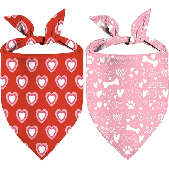 Valentine''s Day Dog Bandana, 2 Pack Adjustable Holiday Party Birthday Pets Valentine Day Bandana Mother''s Day Triangle Bibs Cat Scarf Set