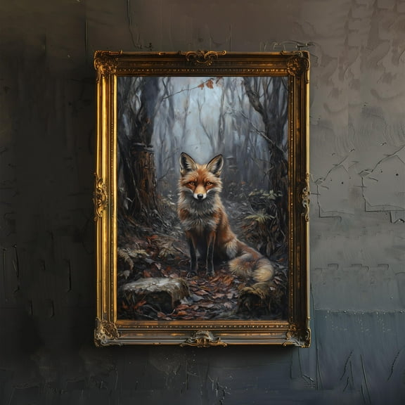 Fox in Woods Cottagecore Dark Academia Art Print Mystical Woodland Wall Art Vintage Nature Poster for Living Room Bedroom or Gallery Wall