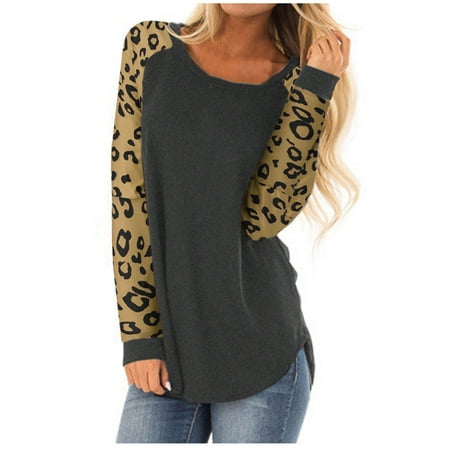 

Moxiu Womens Casual Creawneck T Shirts Fall Tops Plus Size Loose Fit Pleat Blouse Tee with Legging Loose Stripe Splicing Long Sleeve Tunics