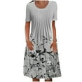 thumbnail image 2 of yievot Robe d'Été pour Femme Décontractée à Col Rond à Manches Courtes Plissée à Imprimé Floral avec Poches, 2 of 5