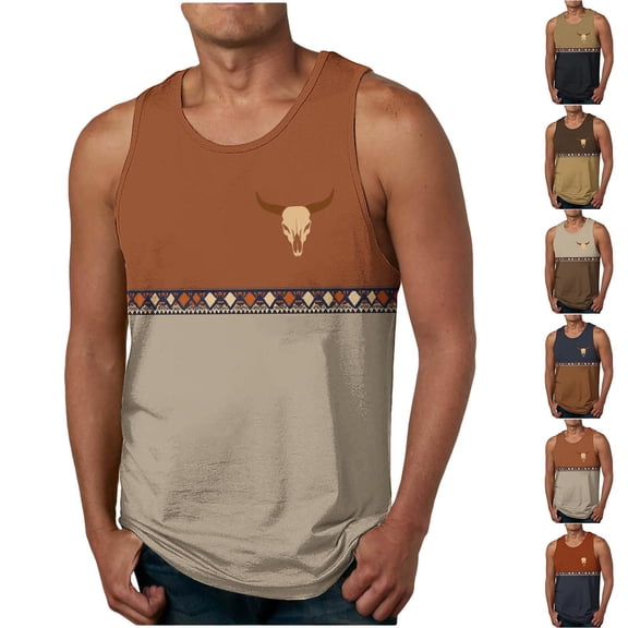 Sentmoon Tank Tops Men Summer Sleeveless Crew Neck Men Vest Gradient Color Loose Fit Oversized Fitness T Shirts for Man Holiday for Summer Beach Days Khaki XXL